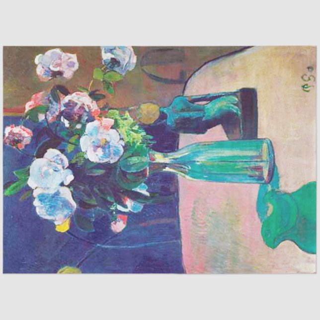 Papel De Seda Rosas e Estatueta, Gauguin (Frente )