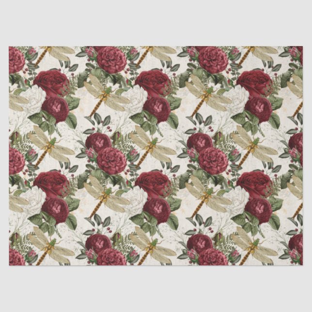 Papel De Seda Rosas e Libélulas (Frente )