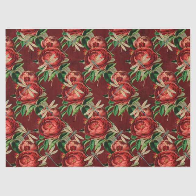 Papel De Seda Rosas e Libélulas (Desenho 5) (Frente )