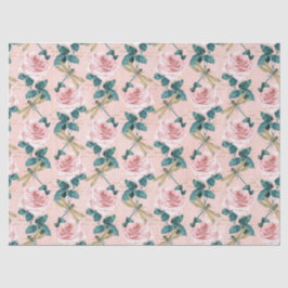 Papel De Seda Rosas e Libélulas (Desenho 6)