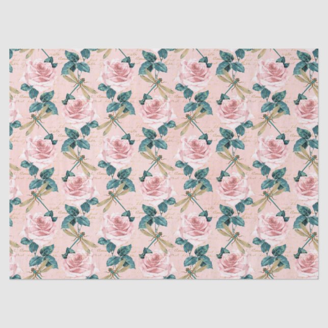 Papel De Seda Rosas e Libélulas (Desenho 6) (Frente )