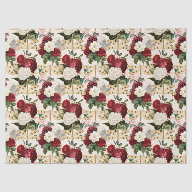 Papel De Seda Rosas e Libélulas (Design 10) (Frente )