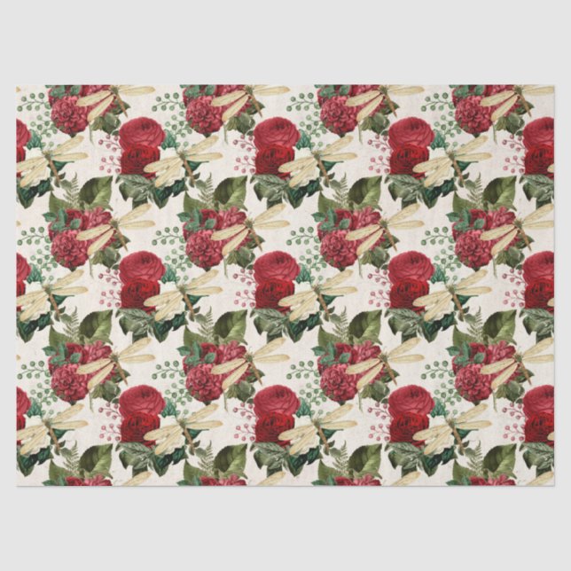 Papel De Seda Rosas e Libélulas (Design 11) (Frente )