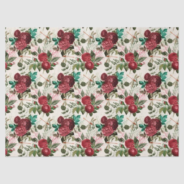Papel De Seda Rosas e Libélulas (Design 14) (Frente )