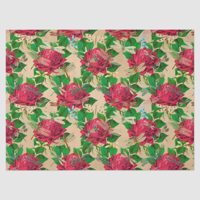 Papel De Seda Rosas e Libélulas (Design 16) (Frente )