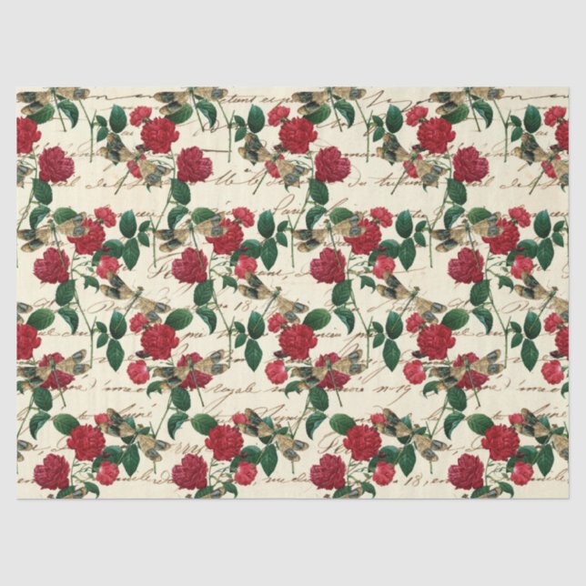 Papel De Seda Rosas e Libélulas (Design 18) (Frente )