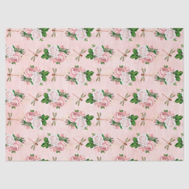 Papel De Seda Rosas e Libélulas (Design 2) (Frente )