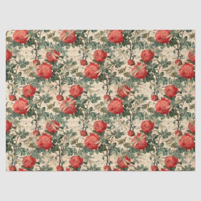 Papel De Seda Rosas e Libélulas (Design 9) (Frente )