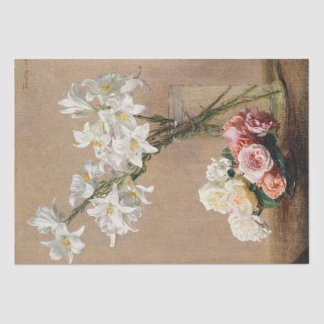 Papel De Seda Rosas e lírios de Henri Fantin-Latour (Frente )