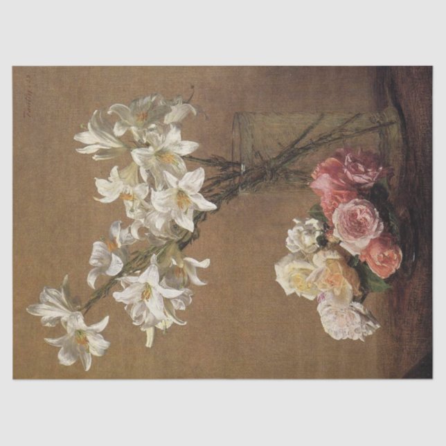 Papel De Seda Rosas e lírios de Henri Fantin-Latour (Frente )