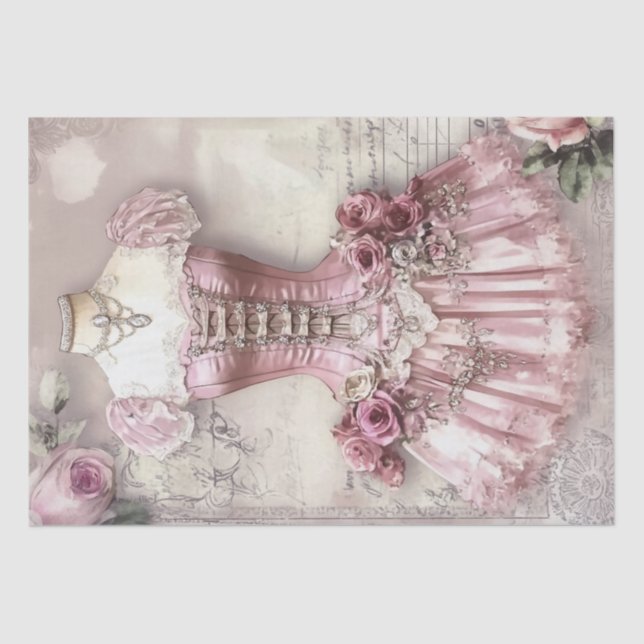 Papel De Seda Rosas e Padrão de Ephemera de Costura (Frente )