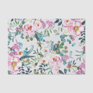 Papel De Seda Rosas e Penas de Aquarelas com Distância Suave