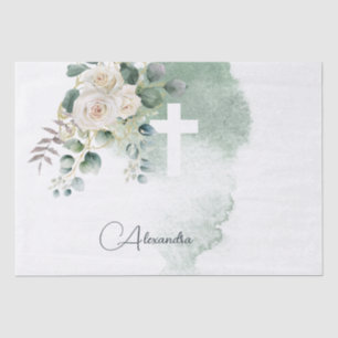 Papel De Seda Rosas Elegantes Religiosos Cruz Verde Pessoal