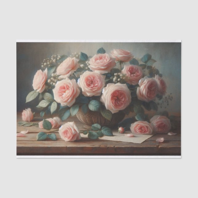 Papel De Seda Rosas em Rosa Pálido Decoupage (Frente )