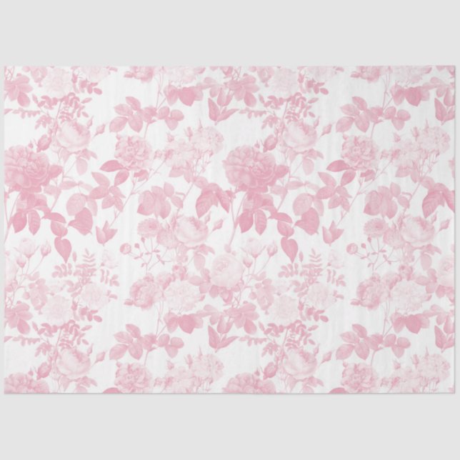 Papel De Seda Rosas Florais Brancos Rosa Padrão Chinoiserie (Frente )