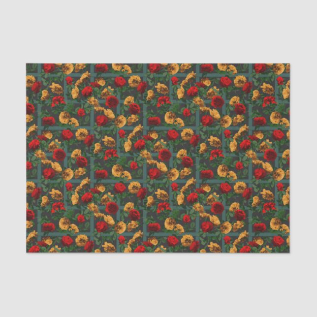 Papel De Seda Rosas Florais Elegantes Amarelas Vermelhas (Frente )