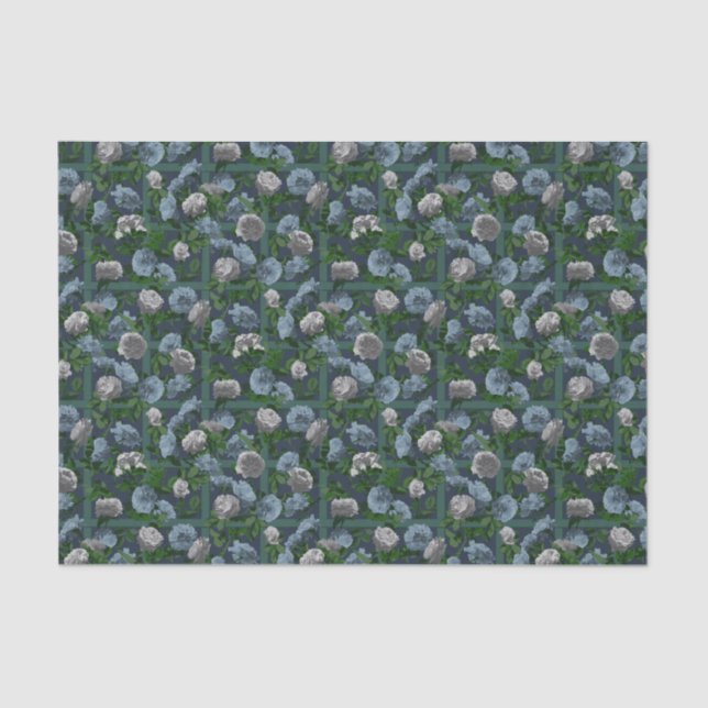 Papel De Seda Rosas Florais Elegantes Azuis (Frente )