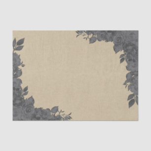 Papel De Seda Rosas Florais Pretas Vintage e Kraft Rústico