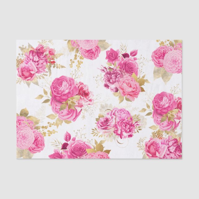 Papel De Seda Rosas Florais Rosa (Frente )