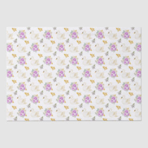 Papel De Seda Rosas Florais Roxas e Douradas do Cisne