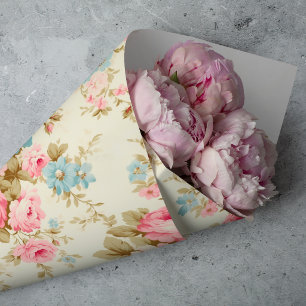 Papel De Seda Rosas Inglesas Românticas Cor-de-Rosa em Amarelo P
