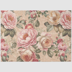 Papel De Seda Rosas Ingleses Tea Party Floral Beige Chá de panel