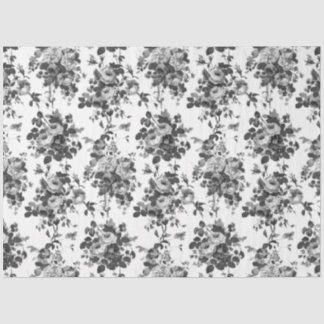Papel De Seda Rosas Românticas Antiguas Vintage de Cinza Branca