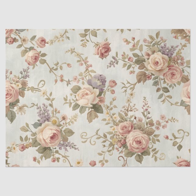 Papel De Seda Rosas Românticas & Guarlanda de Flores Silvestres  (Frente )