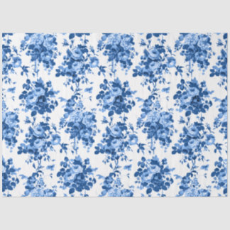 Papel De Seda Rosas Românticos Antigos da Vintagem - Azul em Bra