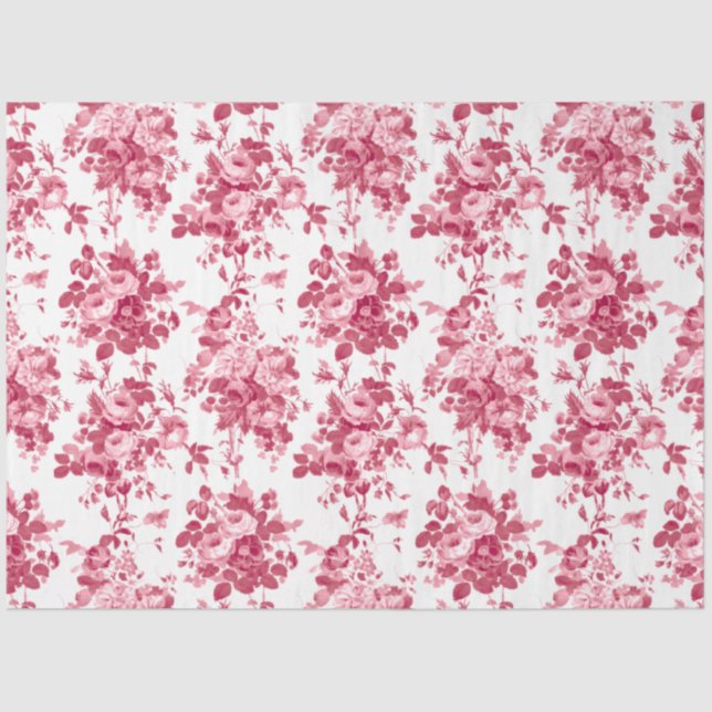 Papel De Seda Rosas Românticos Antiguos Rosa-Rosa em Branco (Frente )