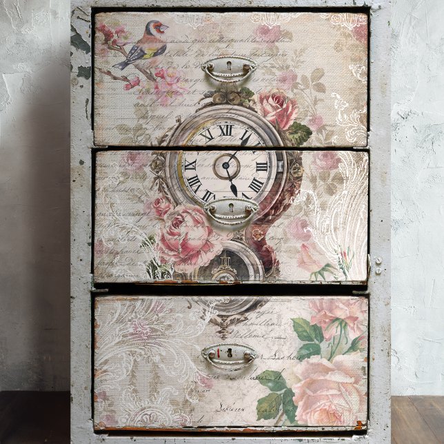 Papel De Seda Rosas Românticos Franceses, Decoupage de Clock & F (Criador carregado)