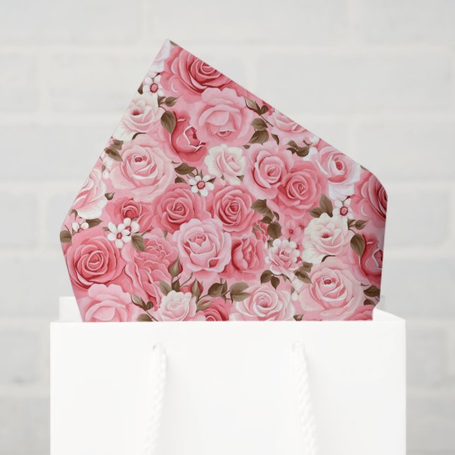Papel De Seda Rosas Rosa (Sacola de presentes)