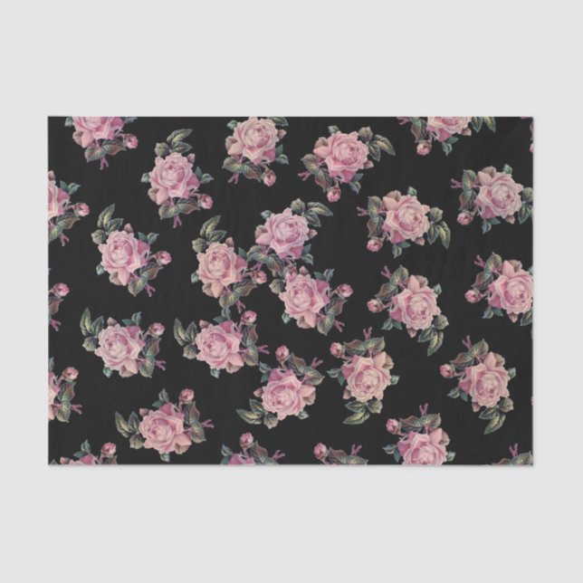 Papel De Seda Rosas Rosa, Chique de Padrão Floral Escuro (Frente )