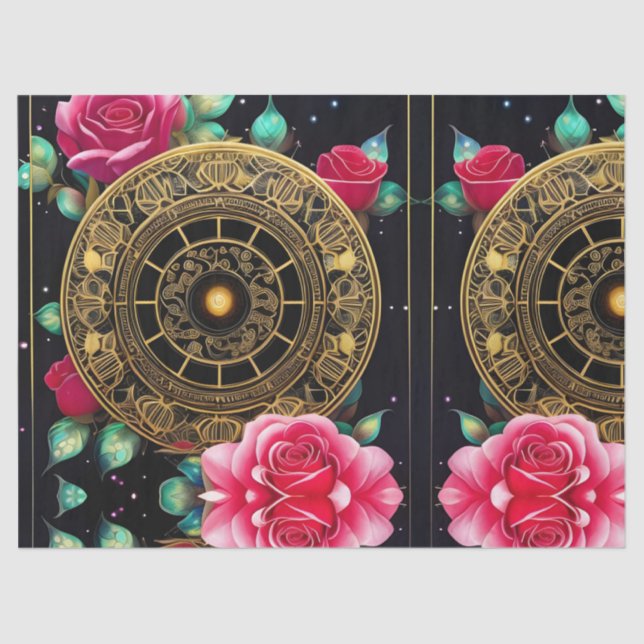 Papel De Seda Rosas Rosa, Dourada Filigree Art (Frente )