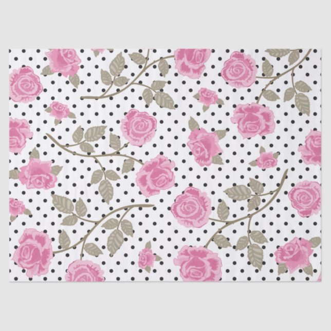 Papel De Seda Rosas rosa e Bolinhas pretas (Frente )