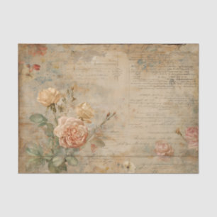 Papel De Seda Rosas Rosa e Creme Antigas
