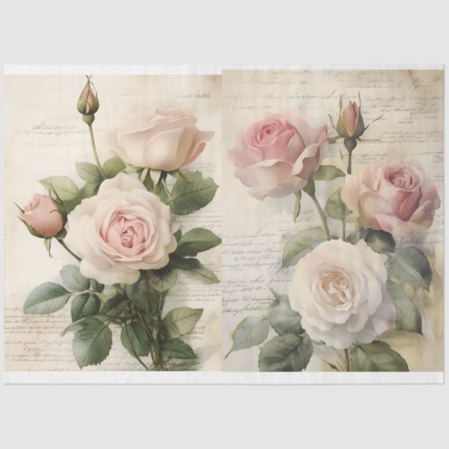 Papel De Seda Rosas Rosa e Ephemera (Frente )