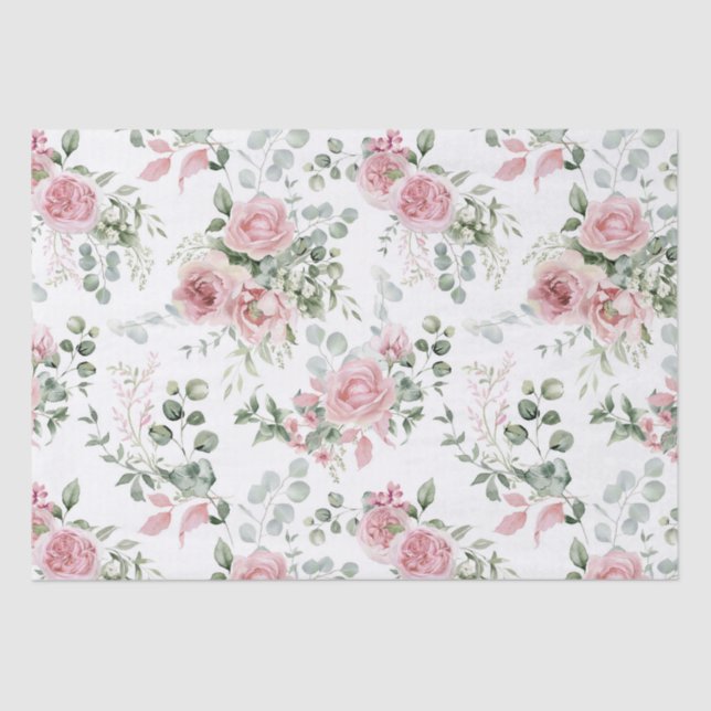 Papel De Seda Rosas Rosa-Esbranquiçadas de chique Eucalyptus Gre (Frente )