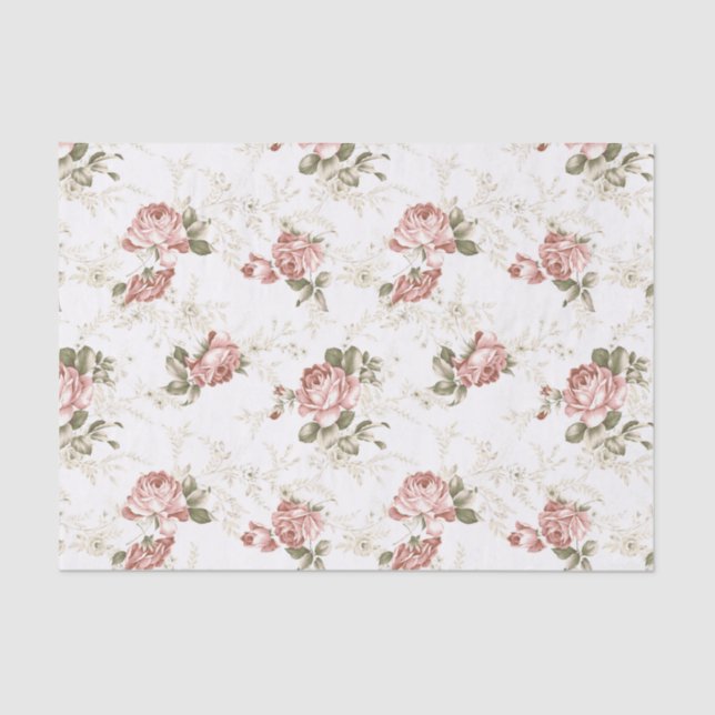 Papel De Seda Rosas Rosa Esbranquiçadas Românticas - Fundo Branc (Frente )