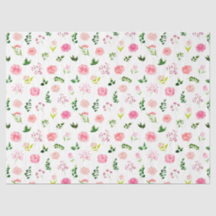 Papel De Seda Rosas Rosa Florais com Folhagem