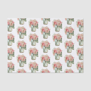 Papel De Seda Rosas Rosa Floral Mason Jar