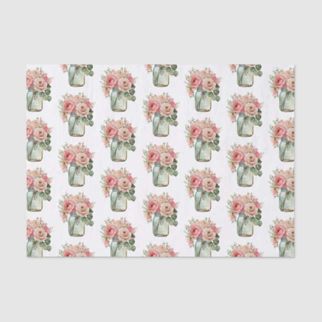 Papel De Seda Rosas Rosa Floral Mason Jar (Frente )