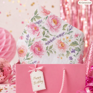 Papel De Seda Rosas Rosa Flores Feliz Aniversário