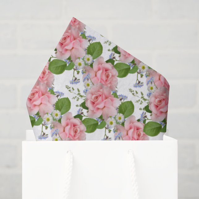 Papel De Seda Rosas Rosa, Flores Femininas de Verão (Sacola de presentes)