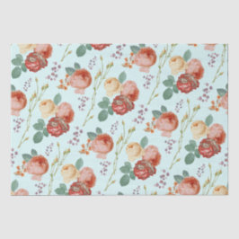 Papel De Seda Rosas Rosa-Gema Elegantes Floral em Azul Claro