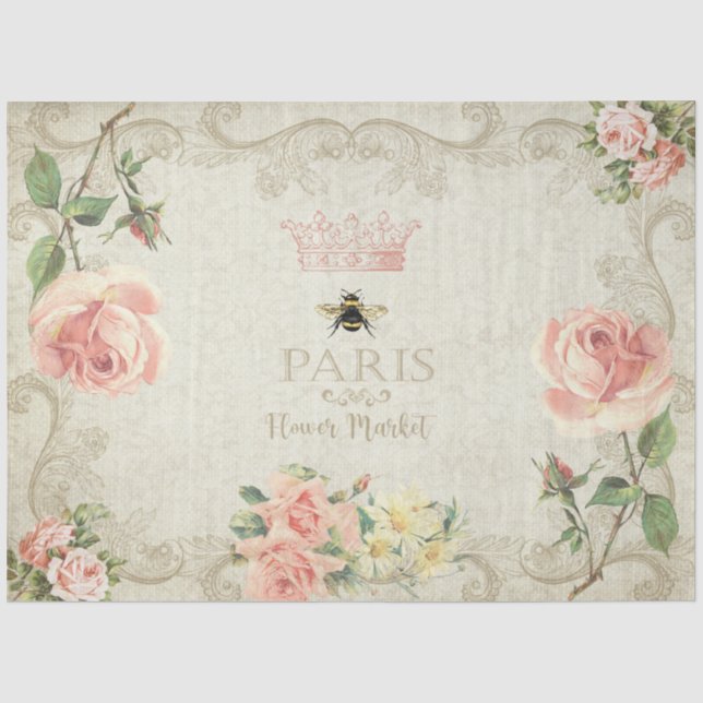 Papel De Seda Rosas Rosa Paris Decoupagem Artesanato (Frente )