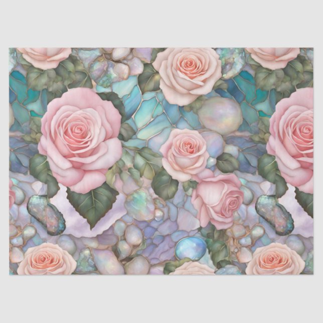 Papel De Seda Rosas Rosa, Pebbles Iridescentes Dissociam Tecido (Frente )