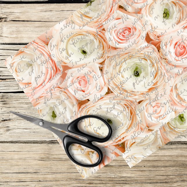 Papel De Seda rosas rosa romântica e roteiro francês (Criador carregado)