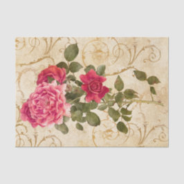 Papel De Seda Rosas rosas vermelha do vintage com damasco