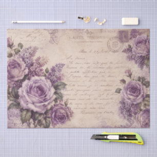 Papel De Seda Rosas Roxas Antigas Florais Carta Antiga Escrita à